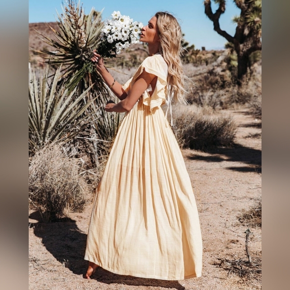 New Gauze Cover Up Maxi Dress Button Front Deep Plunge Beige Cream - Picture 2 of 9